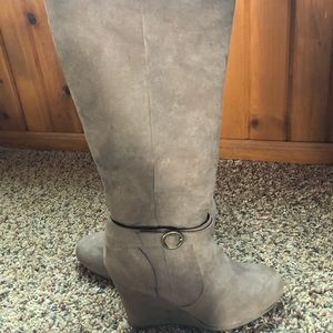 Over the knee taupe boots